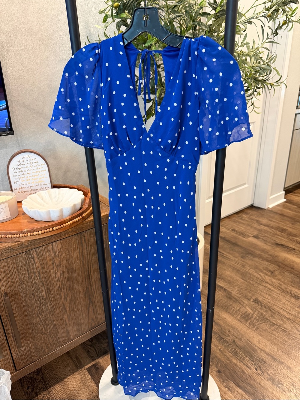 B Darlin Blue Polka Dot V-Neck Dress